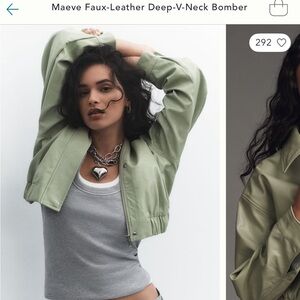 Maeve faux leather bomber jacket Anthropologie XS moss